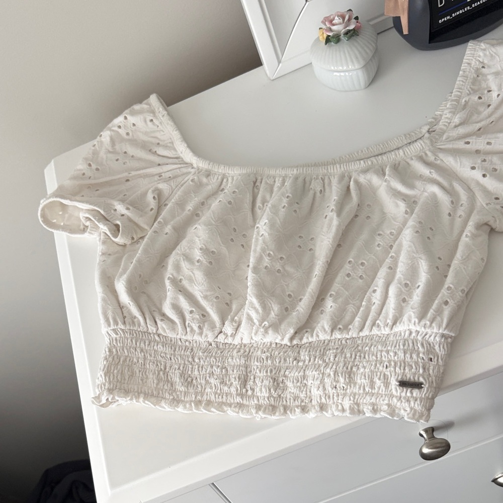 Hollister Cream Eyelet Crop Top